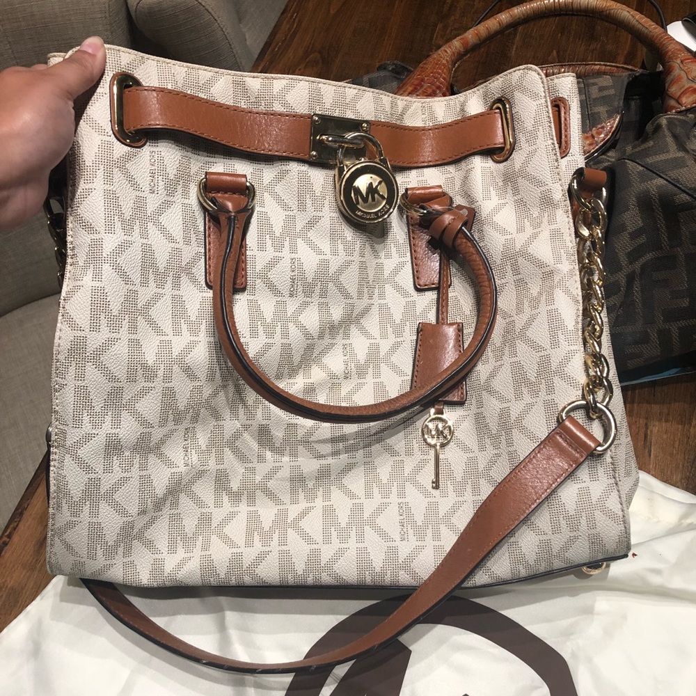 Michael Kors Beige and Brown Monogram Satchel